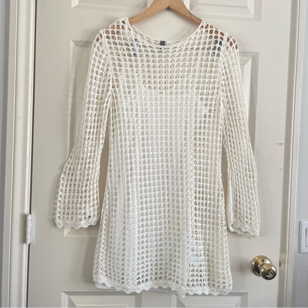 Divided H&M Boho off white Crochet Long Sleeve Dress mini